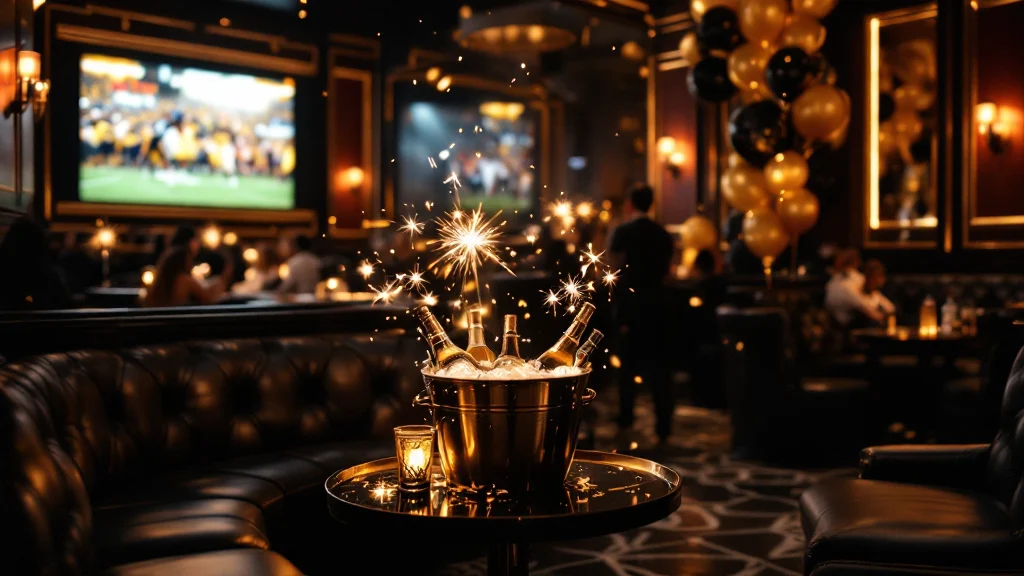 Black and gold VIP lounge at Controversy Pittsburgh set up for a Steelers gameday party